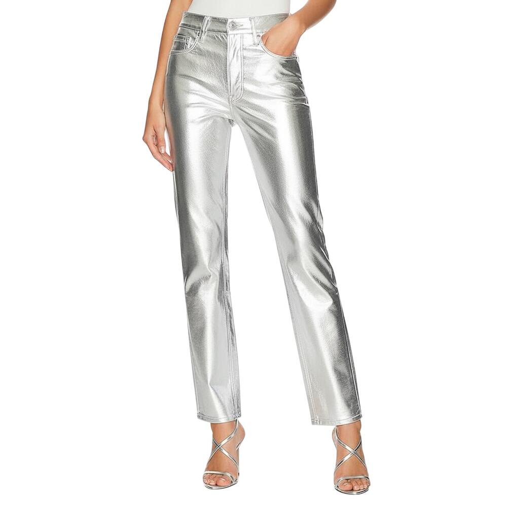 Good American Metallic Silver Straight Leg Pants